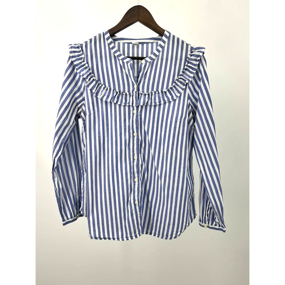 Old Navy Ruffle Stripe Blouse Shirt Cotton Button Front Women's Size M - Picture 1 of 5
